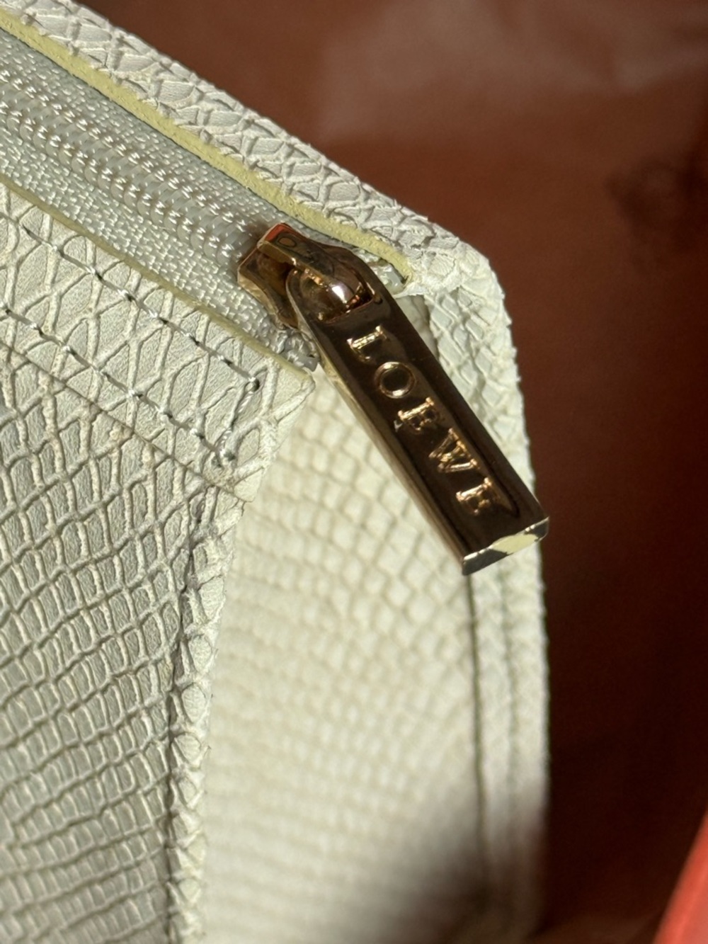 Loewe Cream Textured Zip Pouch with Gold Hardware MINT - Picture 2 of 10